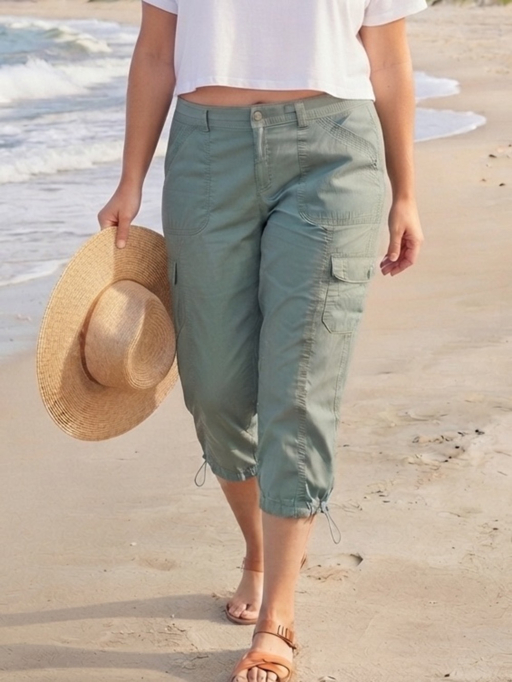Olive Green Cargo Capri Pants Style & Co 18W Utility Y2K Gorpcore Cinch Hems